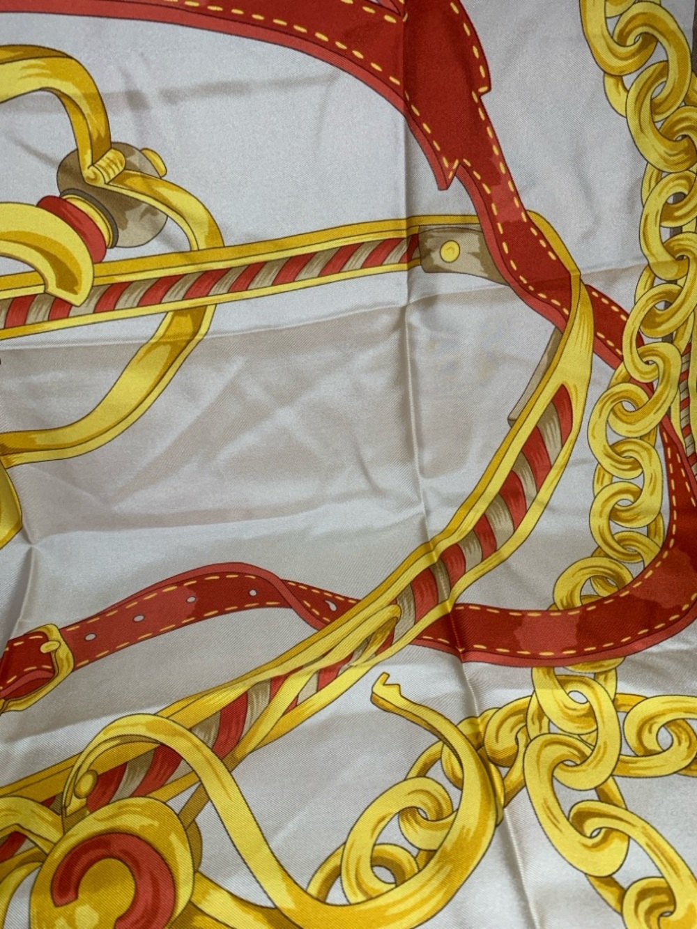 Celine Yellow, Cream & Red Gold Chain Silk Scarf - Picture 8 of 17